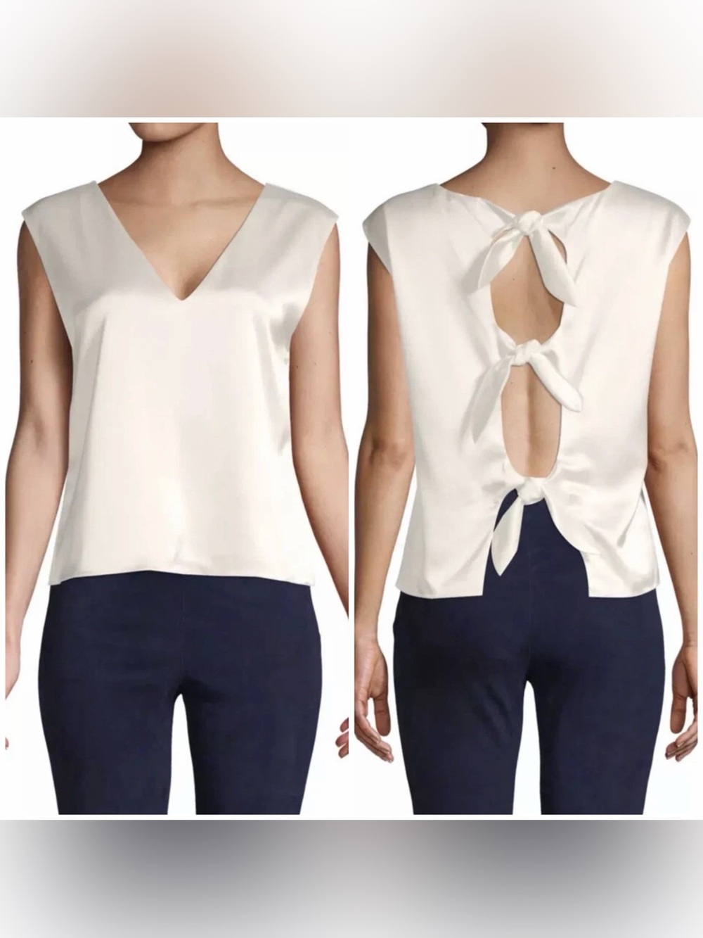 Alice + Olivia white sleeveless blouse with bow accents and a sash-tie closure